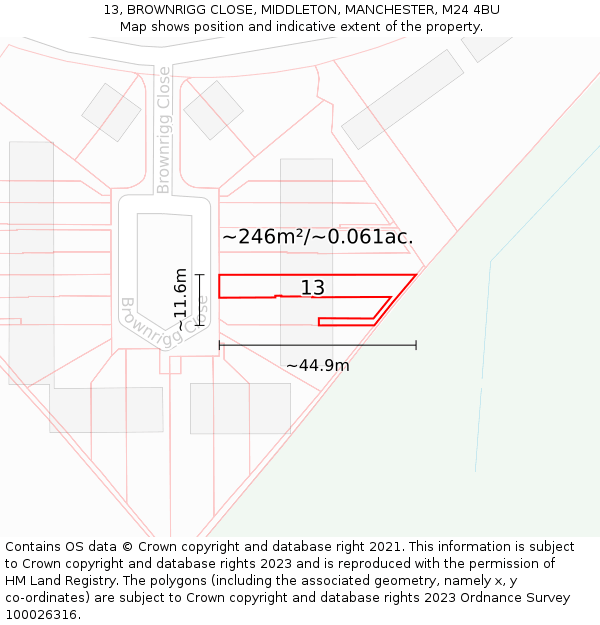 13, BROWNRIGG CLOSE, MIDDLETON, MANCHESTER, M24 4BU: Plot and title map