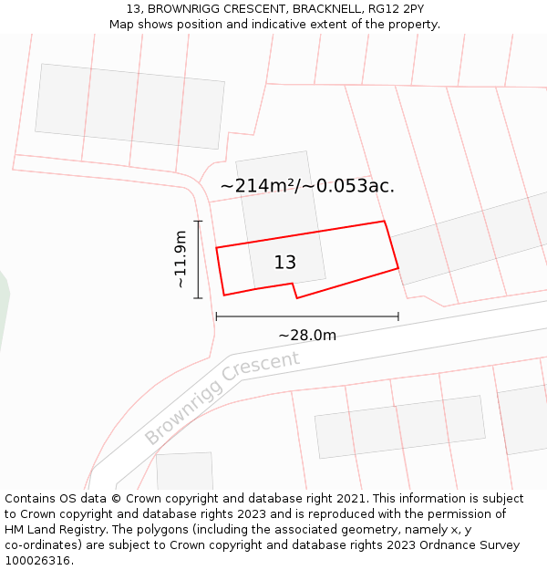 13, BROWNRIGG CRESCENT, BRACKNELL, RG12 2PY: Plot and title map