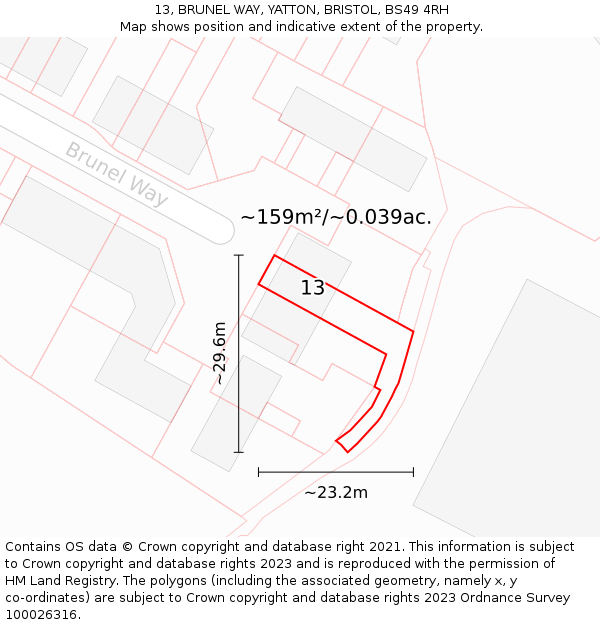 13, BRUNEL WAY, YATTON, BRISTOL, BS49 4RH: Plot and title map