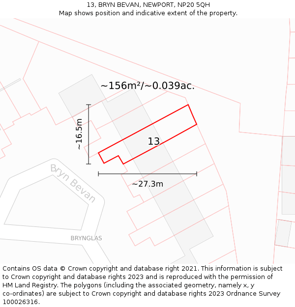 13, BRYN BEVAN, NEWPORT, NP20 5QH: Plot and title map