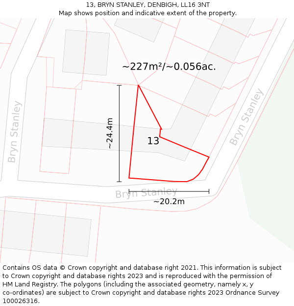 13, BRYN STANLEY, DENBIGH, LL16 3NT: Plot and title map