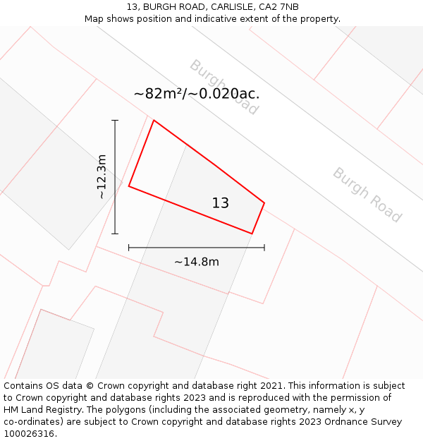 13, BURGH ROAD, CARLISLE, CA2 7NB: Plot and title map