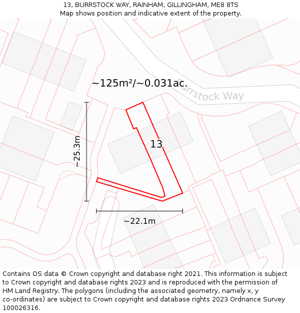 13, BURRSTOCK WAY, RAINHAM, GILLINGHAM, ME8 8TS: Plot and title map
