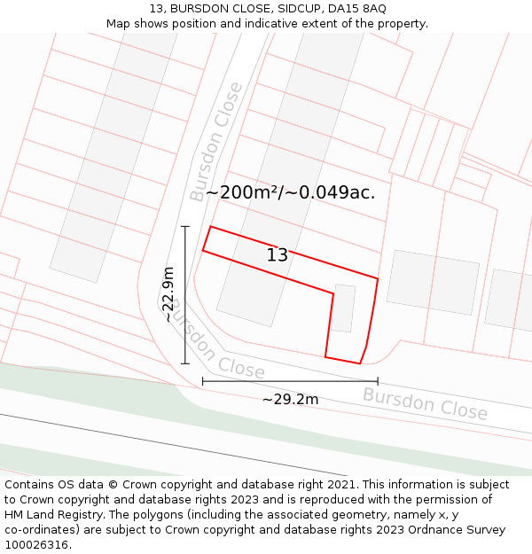 13, BURSDON CLOSE, SIDCUP, DA15 8AQ: Plot and title map