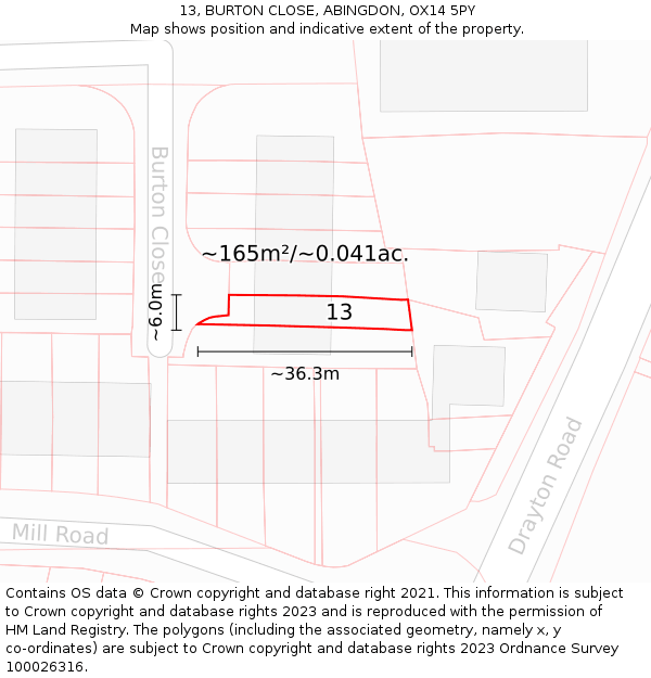 13, BURTON CLOSE, ABINGDON, OX14 5PY: Plot and title map