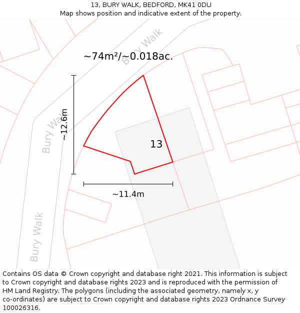 13, BURY WALK, BEDFORD, MK41 0DU: Plot and title map