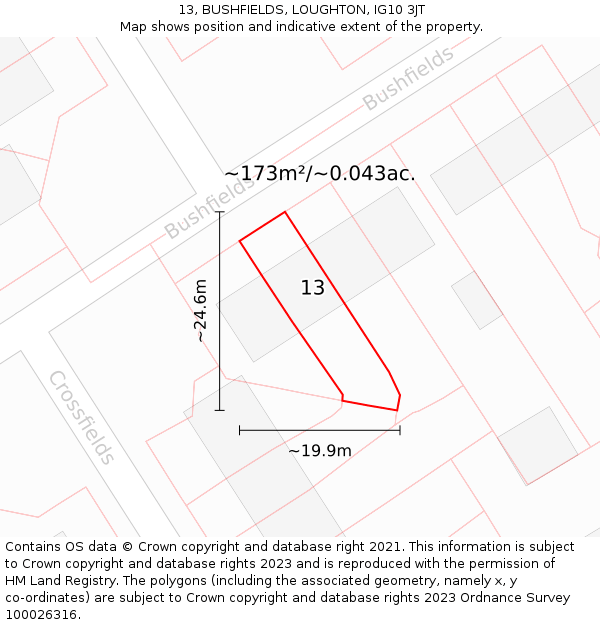 13, BUSHFIELDS, LOUGHTON, IG10 3JT: Plot and title map