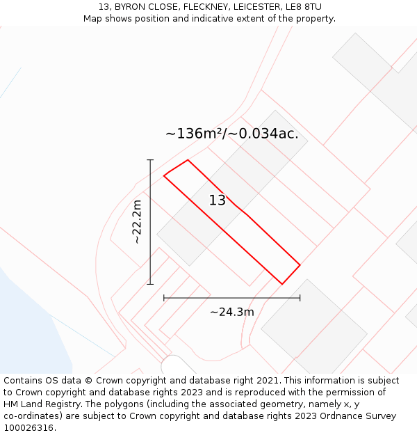 13, BYRON CLOSE, FLECKNEY, LEICESTER, LE8 8TU: Plot and title map