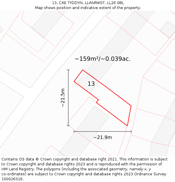 13, CAE TYDDYN, LLANRWST, LL26 0BL: Plot and title map