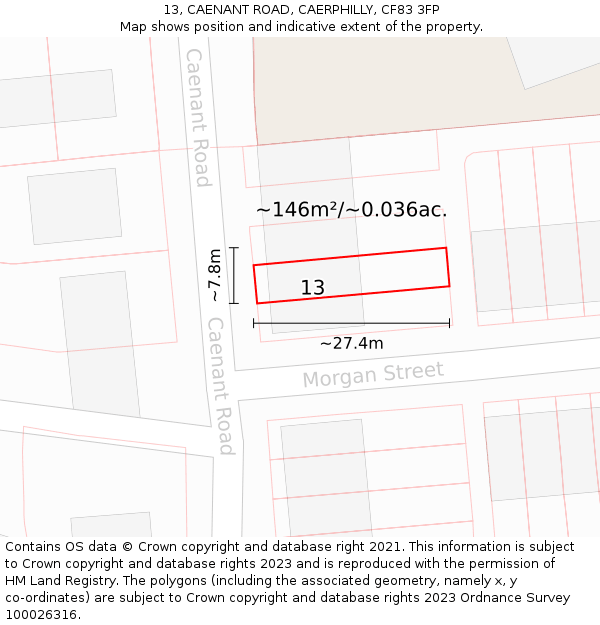 13, CAENANT ROAD, CAERPHILLY, CF83 3FP: Plot and title map