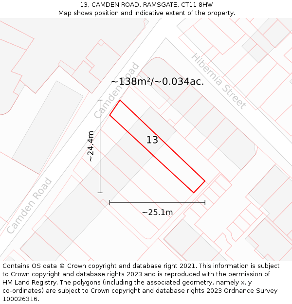 13, CAMDEN ROAD, RAMSGATE, CT11 8HW: Plot and title map