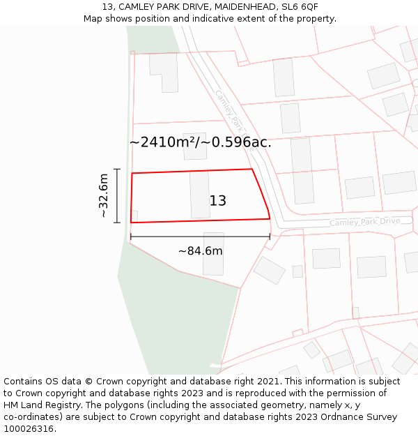 13, CAMLEY PARK DRIVE, MAIDENHEAD, SL6 6QF: Plot and title map