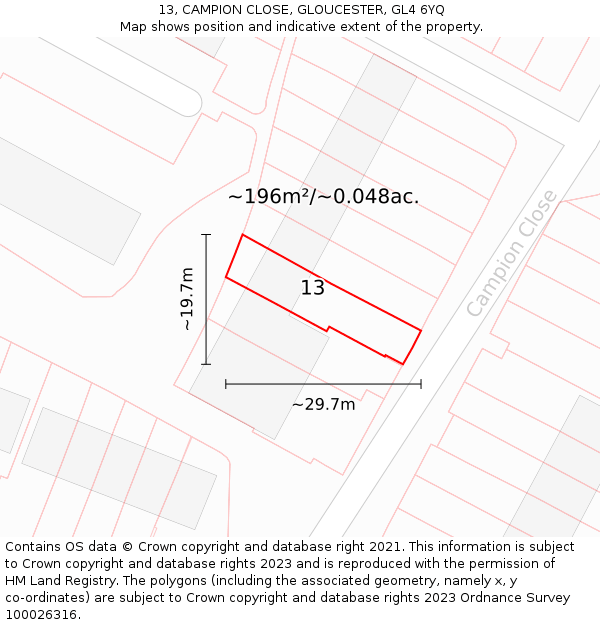 13, CAMPION CLOSE, GLOUCESTER, GL4 6YQ: Plot and title map