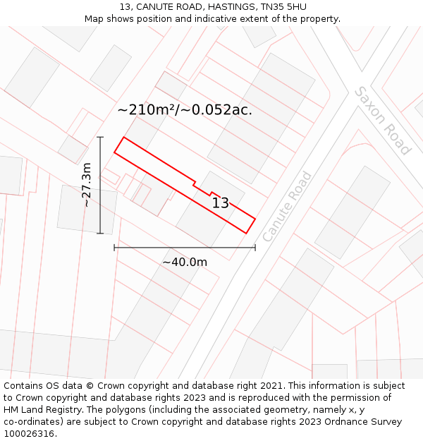 13, CANUTE ROAD, HASTINGS, TN35 5HU: Plot and title map