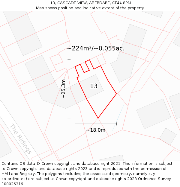 13, CASCADE VIEW, ABERDARE, CF44 8PN: Plot and title map