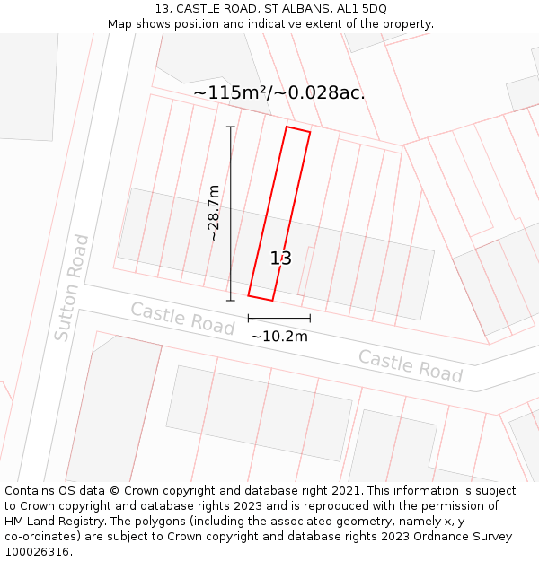 13, CASTLE ROAD, ST ALBANS, AL1 5DQ: Plot and title map