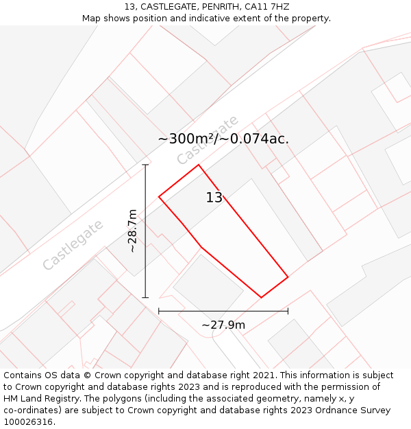 13, CASTLEGATE, PENRITH, CA11 7HZ: Plot and title map