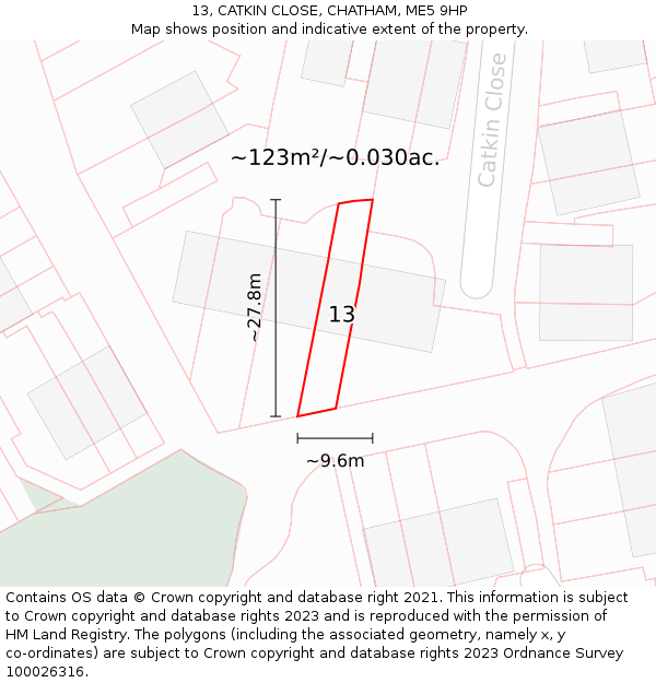 13, CATKIN CLOSE, CHATHAM, ME5 9HP: Plot and title map