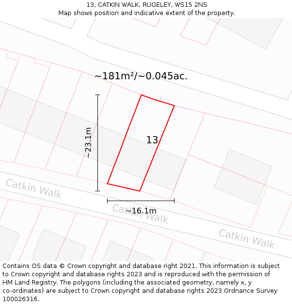 13, CATKIN WALK, RUGELEY, WS15 2NS: Plot and title map