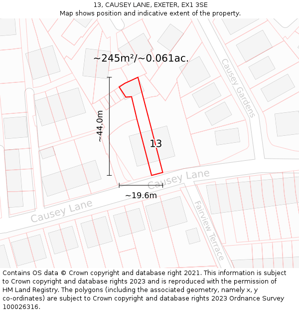 13, CAUSEY LANE, EXETER, EX1 3SE: Plot and title map