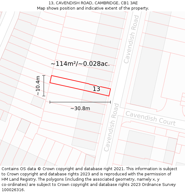 13, CAVENDISH ROAD, CAMBRIDGE, CB1 3AE: Plot and title map