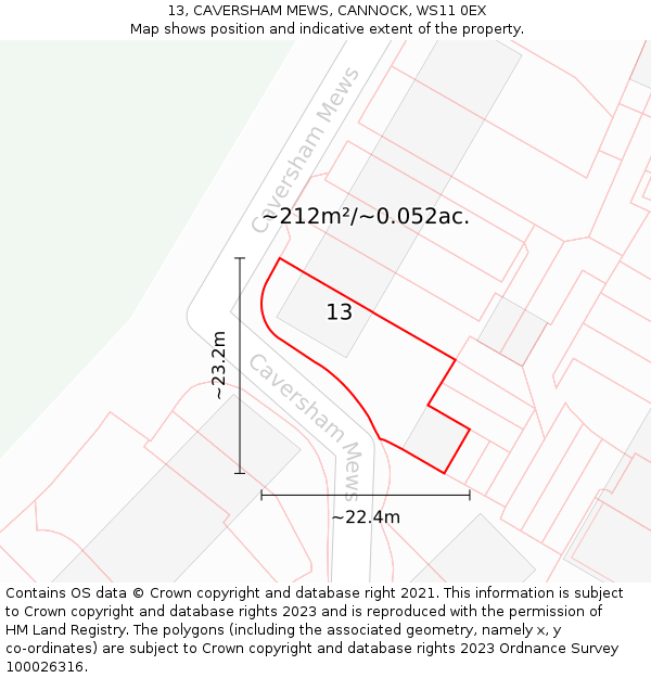 13, CAVERSHAM MEWS, CANNOCK, WS11 0EX: Plot and title map