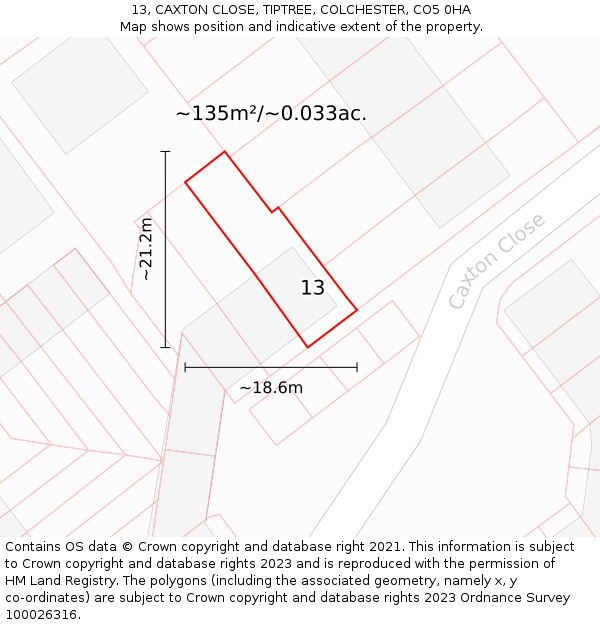 13, CAXTON CLOSE, TIPTREE, COLCHESTER, CO5 0HA: Plot and title map