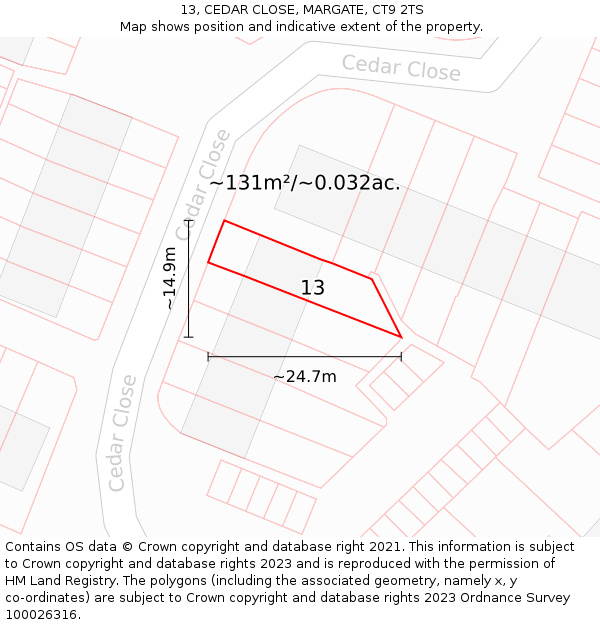 13, CEDAR CLOSE, MARGATE, CT9 2TS: Plot and title map