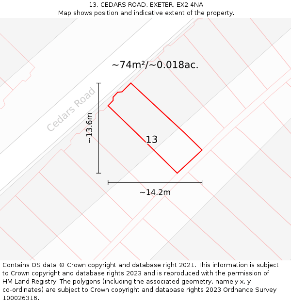 13, CEDARS ROAD, EXETER, EX2 4NA: Plot and title map