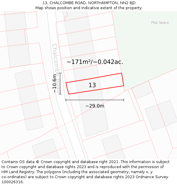 13, CHALCOMBE ROAD, NORTHAMPTON, NN2 8JD: Plot and title map