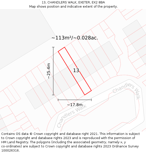 13, CHANDLERS WALK, EXETER, EX2 8BA: Plot and title map