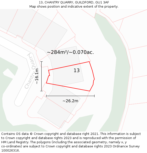 13, CHANTRY QUARRY, GUILDFORD, GU1 3AF: Plot and title map