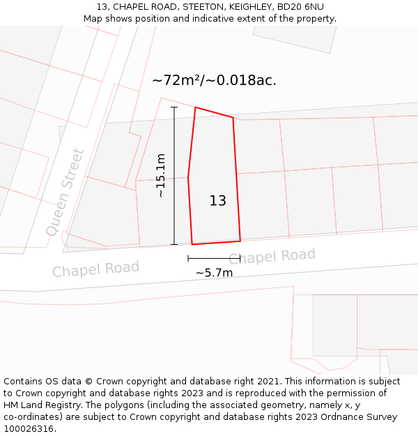 13, CHAPEL ROAD, STEETON, KEIGHLEY, BD20 6NU: Plot and title map
