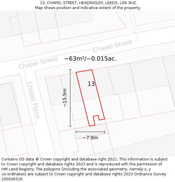13, CHAPEL STREET, HEADINGLEY, LEEDS, LS6 3HZ: Plot and title map