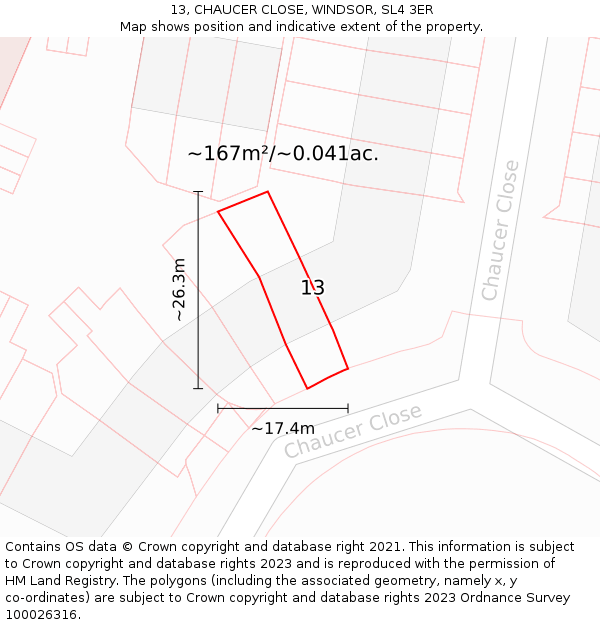 13, CHAUCER CLOSE, WINDSOR, SL4 3ER: Plot and title map