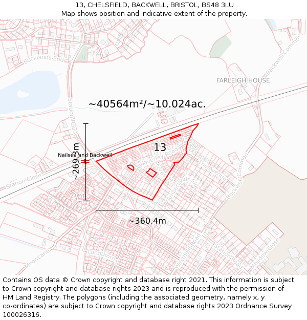 13, CHELSFIELD, BACKWELL, BRISTOL, BS48 3LU: Plot and title map