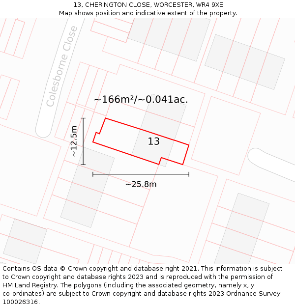 13, CHERINGTON CLOSE, WORCESTER, WR4 9XE: Plot and title map