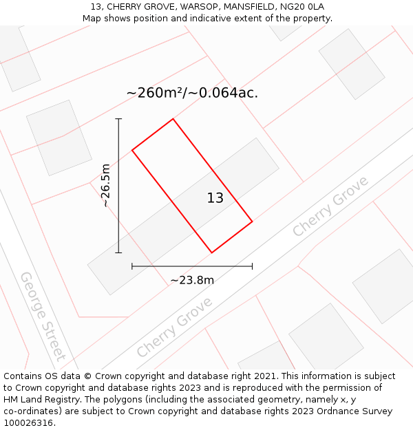 13, CHERRY GROVE, WARSOP, MANSFIELD, NG20 0LA: Plot and title map