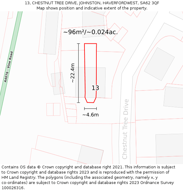 13, CHESTNUT TREE DRIVE, JOHNSTON, HAVERFORDWEST, SA62 3QF: Plot and title map