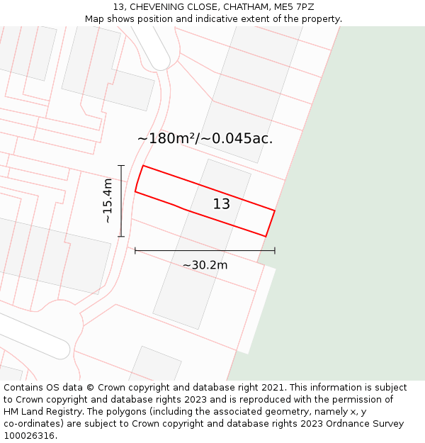 13, CHEVENING CLOSE, CHATHAM, ME5 7PZ: Plot and title map