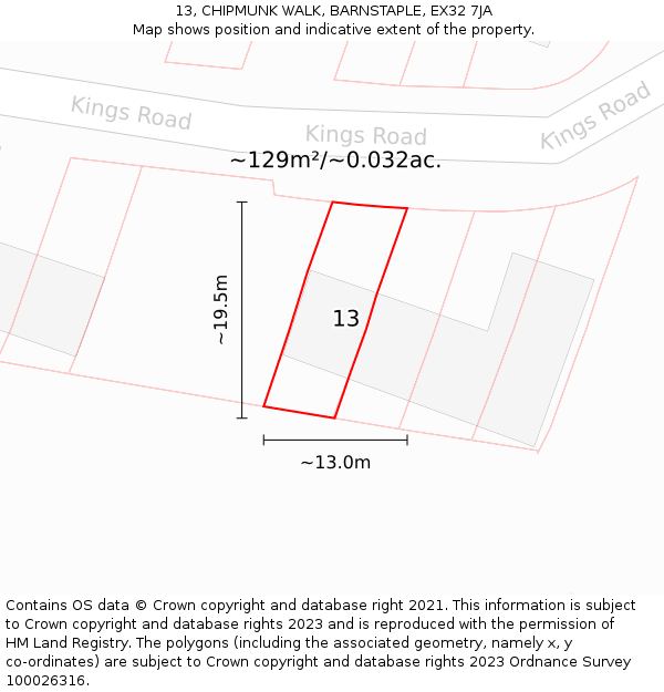 13, CHIPMUNK WALK, BARNSTAPLE, EX32 7JA: Plot and title map