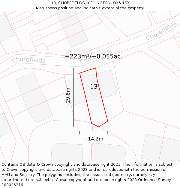 13, CHOREFIELDS, KIDLINGTON, OX5 1SX: Plot and title map