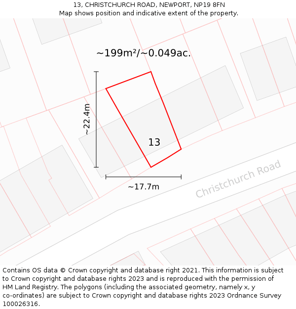13, CHRISTCHURCH ROAD, NEWPORT, NP19 8FN: Plot and title map