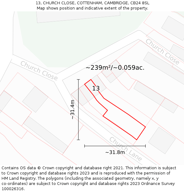 13, CHURCH CLOSE, COTTENHAM, CAMBRIDGE, CB24 8SL: Plot and title map