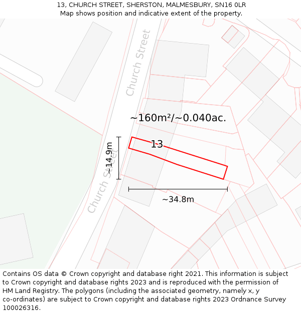 13, CHURCH STREET, SHERSTON, MALMESBURY, SN16 0LR: Plot and title map