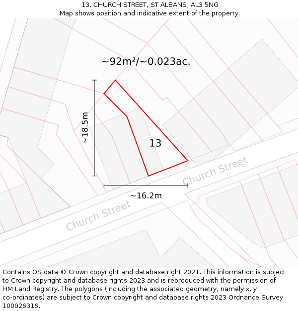 13, CHURCH STREET, ST ALBANS, AL3 5NG: Plot and title map