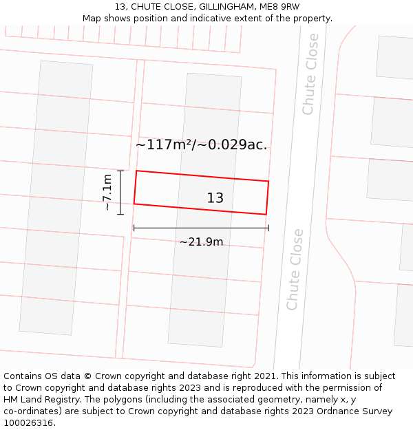 13, CHUTE CLOSE, GILLINGHAM, ME8 9RW: Plot and title map