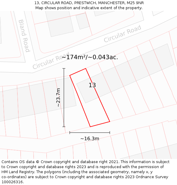 13, CIRCULAR ROAD, PRESTWICH, MANCHESTER, M25 9NR: Plot and title map