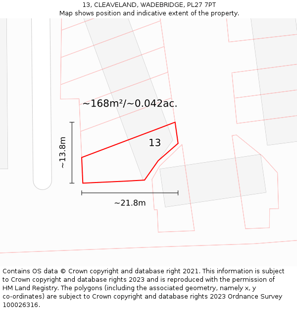 13, CLEAVELAND, WADEBRIDGE, PL27 7PT: Plot and title map