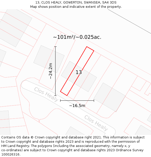 13, CLOS HEALY, GOWERTON, SWANSEA, SA4 3DS: Plot and title map